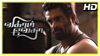 Vikram Vedha Movie Scenes  Madhavan tries to solve Vijay Sethupathis puzzle  Sugunthan shot [upl. by Kovar]