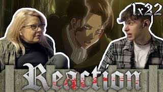 SHOWING MY MOM ATTACK ON TITAN  1x22  REACTION [upl. by Einomrah136]