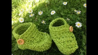 Babyschuhe mit Knopf häkeln  Anleitung Babystiefel by BerlinCrochet  Teil 4 Linke Oberseite [upl. by Shulem]