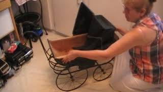 My Victorian Doll PramCarriage with Black Cloth Hood and Vintage Highchair Part 1 [upl. by Ynettirb870]