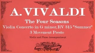 AVivaldi Violin Concerto in G minor The Four Seasons quotSummerquot  3 mov Presto  Piano Accompaniment [upl. by Retnuh]