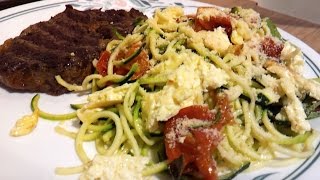 Zucchini ‘spaghetti’ with Tomato and Feta  Low Carb  Vegetarian [upl. by Elocyn]