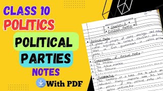 Political Parties Notes Class 10th CBSE  Civics Chapter 6 Handwritten Notes [upl. by Bugbee]