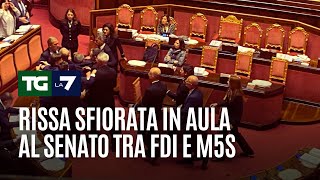 Rissa sfiorata in aula al senato tra FDI e M5S [upl. by Haelak]