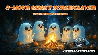 3Hour Cute Ghosts Halloween Campfire  Animated Cozy Screensaver with Spooky Music amp Crackling Fire [upl. by Favin989]