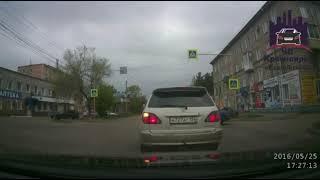 Russia Toyota hits motorcycle while turning Krasnoyarsk Krai 25052016 [upl. by Anirehtak434]