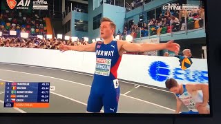 Karsten Warholm clinches 400m indoor title at European Championships [upl. by Oiznun]