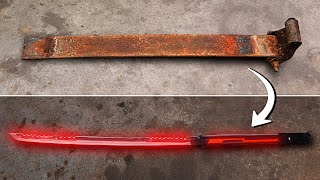 Forging a GLOWING KATANA from a Rusty Leaf Spring ASMR [upl. by Sara-Ann]