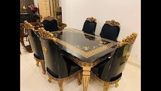 Modern Black Glass Dining Table Design  Black Glass Top Dining Table [upl. by Aehsa]