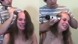 Crying and Forced Head Shave Beautiful Girl Full Bald with Trimmer  Force Head Shave 2023 [upl. by Aihsikal139]