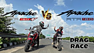 Apache rtr 180 2v vs Apache rtr 160 4v drag race TVS VS TVS  FIRST IN YOUTUBE  2V VS 4V [upl. by Kreis]