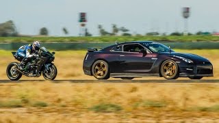 Kawasaki H2R vs 1350hp Nissan GTR  12 Mile Airstrip Race 3 [upl. by Cathrin]