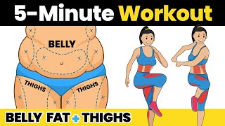 5 Minute BELLY FAT amp THIGHS Workout to Lose Weight at Home Fast  Standing Exercise for Flat Stomach [upl. by Elleined]