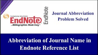 How to Abbreviate Journal Names in Endnote Reference List [upl. by Eciruam864]