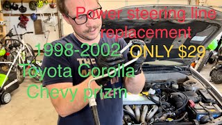 DIYHow to Replace High Pressure Power Steering Line on 1999 Toyota Corolla or Chevy Prism 19982002 [upl. by Agneta330]