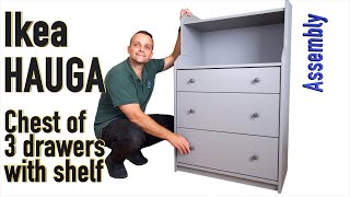 Ikea HAUGA Chest of 3 drawers with shelf Assembly instructions [upl. by Nibaj380]