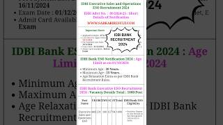 idbi executive notification 2024आईडीबीआई बैंक रेक्रूमेंट 2024 governmentnokari Rkmjosnews [upl. by Nylyrehc]