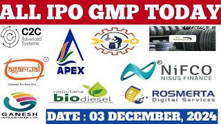 ALL IPO CURRENT GMP C2C IPO RAJPUTANA GANESH INFRA APEX NIFCO ALL UPDATED GMP l [upl. by Airotna]