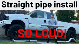 2001 73 powerstroke gets 5” straight pipe Before and after sound and performance test [upl. by Enaht]