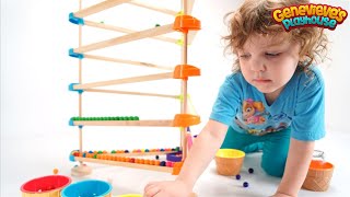 Genevieve Teaches Colors with a fun Wooden Marble Maze [upl. by Nryhtak268]