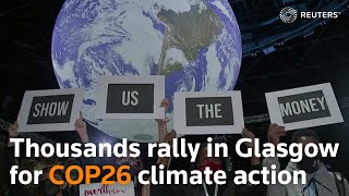 Thousands rally in rainy Glasgow for COP26 climate action [upl. by Franciscka]