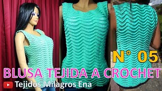 Blusa N° 5 tejido a crochet en Punto Ondas en Relieves paso a paso TODAS LAS TALLAS S M L XL [upl. by Aicirtan]