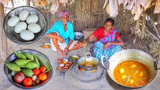 EGG CURRY with VEGETABLES cooking and eating by santali tribe old couple [upl. by Dadirac622]