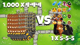 1000 x 444 Dart Monkeys VS GodBoosted 555 Dart Monkey  Ultimate Crosspath Mod in BTD6 [upl. by Bridge]