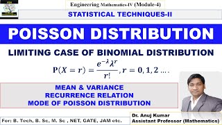 Poisson Distribution  Mean and Variance of Poisson Distribution  Recurrence Relation  Derivation [upl. by Steinman]