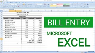 How To Entry Bill in Microsoft Excel  Billing in Microsoft Excel [upl. by Meela]