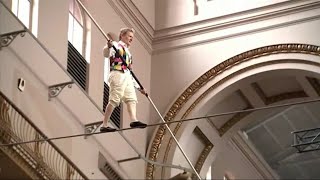 French high wire artist Philippe Petit performs at the National Building Museum in DC [upl. by Durning114]