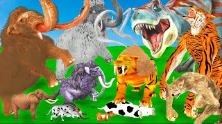 Woolly Mammoth Vs Saber Tooth Tiger Wolf Attack Cow Buffalo Bulls Saved by Mammoth Mastodon VS TRex [upl. by Sissy]