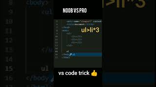 Noob vs Pro  vs code trickcoding shorts [upl. by Notsej452]