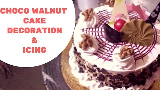 How To Decorate and Icing Choco Walnut Cake  Easy Cake Decoration [upl. by Niawtna378]