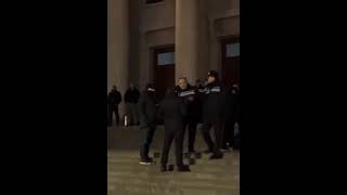 Heavy security presence outside Tbilisi State University in central Tbilisi Georgia [upl. by Aitenev]