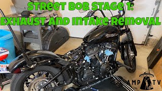 Street Bob Stage 1 Part 1 stock exhaust and intake removal [upl. by Loggins566]