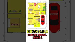 Denah rumah 9x125 meter dengan tiga kamar tidur [upl. by Smail]