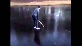 Golfer falls into frozen over lake [upl. by Tor]