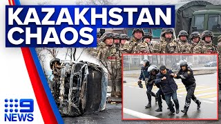 Kazakhstans president authorises shoot to kill measures to quell unrest  9 News Australia [upl. by Ahseirej]