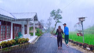 HEAVY RAIN IN A PEACEFUL HILLY VILLAGE LIFE  RAIN SOUNDS AND THUNDER FOR SLEEPING [upl. by Htiek]