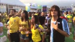 Brazil Soccer Fans Sing National Anthem at World Cup [upl. by Guzel]