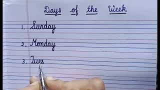 Sunday Monday in cursive handwriting in four line notebook  Days of the week [upl. by Rehotsirk30]