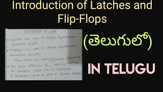 Introduction of Latches and FlipFlops  Digital Electronics in telugu STLD DLD BTECH DIPLOMA [upl. by Ssyla]