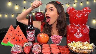 ASMR RED FOODS 5LB GUMMY BEAR CANDY APPLE CHOCOLATE OREOS [upl. by Askwith]