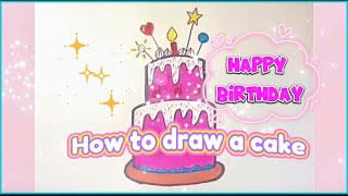 How to draw a birthday cake easy birthdaycake [upl. by Ecenahs]