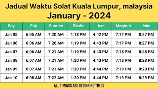 Kuala Lumpur Prayer Times January 2024  Jadual Waktu Solat Kuala Lumpur [upl. by Pinchas337]