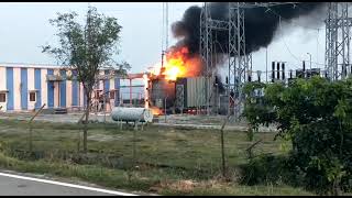 Fire in Power Transformer at Substation after short circuit fault transformer [upl. by Stoeber]