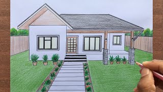 How to Draw a House in 1Point Perspective Step By Step [upl. by Enneiviv]