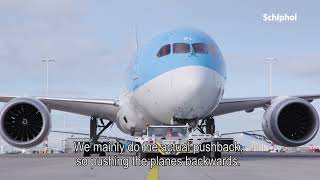 TLD Towbarless PushBack Tractor Featured at Schiphol Airport [upl. by Harbert753]