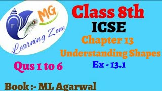 Class 8th ICSE Math  Ch 13  Understanding Shapes  Ex 131 Question 1 to 6 [upl. by Itsym]